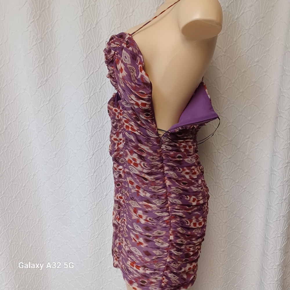 Zara New Women Size L  Purple Patterned Mini Dress - Picture 9 of 16